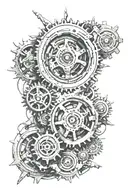 opened wound with cyberpunk gears inside tattoo design idea