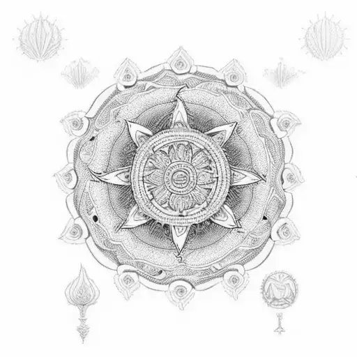 An intricate mandala design inspired by the endurance and determination of triathlon athletes, incorporating beach and mountain elements tattoo design idea