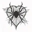 Generate an image of a spider web where the center is in the shape of a heart tattoo design idea