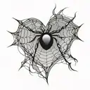 Generate an image of a spider web where the center is in the shape of a heart tattoo design idea