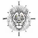 clock with lion tattoo design idea