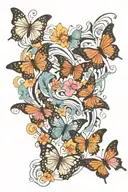 suminagashi abstract tattoo with butterflies tattoo design idea