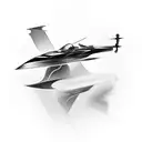 A sleek and futuristic formula 1 car racing across a detailed sword with swirling steam tattoo design idea