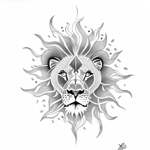 lion as sun tattoo design idea