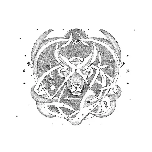 representation of my family through their astrological signs, Taurus, Leo, Libra, Cancer tattoo design idea