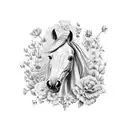 horse on a big flowerfield with a windmile tattoo design idea