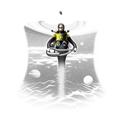scuba diver, holding onto Saturn's rings in outer space with a UFO tattoo design idea