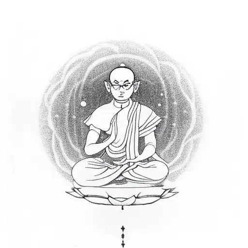 budist monk in lotus position levitating with universe in background tattoo design idea