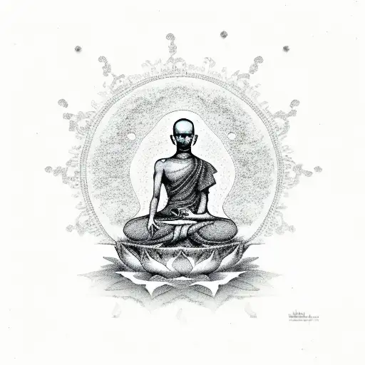 budist monk in lotus position levitating tattoo design idea