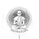 budist monk in lotus position levitating with universe in background tattoo design idea