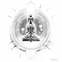 budist monk in lotus position levitating with universe in background tattoo design idea