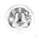 budist monk in lotus position levitating with universe in background tattoo design idea