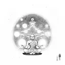 budist monk in lotus position levitating with universe in background tattoo design idea