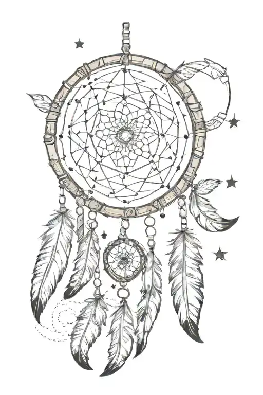 Dream catcher with moon phases, feathers, and arrows  tattoo design idea