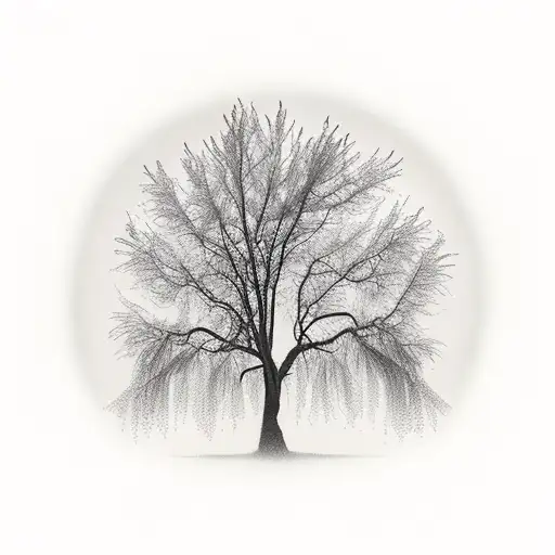 silhouette willow tree with rope swing and 2 girls tattoo design idea
