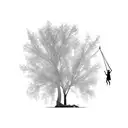 silhouette willow tree with rope swing and 2 girls tattoo design idea