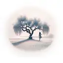 silhouette willow tree with rope swing and 2 girls tattoo design idea