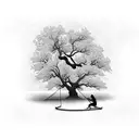 silhouette willow tree with rope swing and 2 girls tattoo design idea
