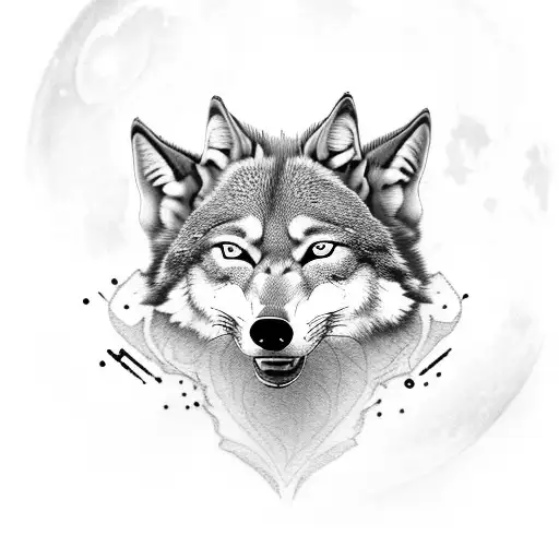 A realistic portrait of a red wolf howling at the moon with the word 'reflect' written in flowing script beneath it tattoo design idea