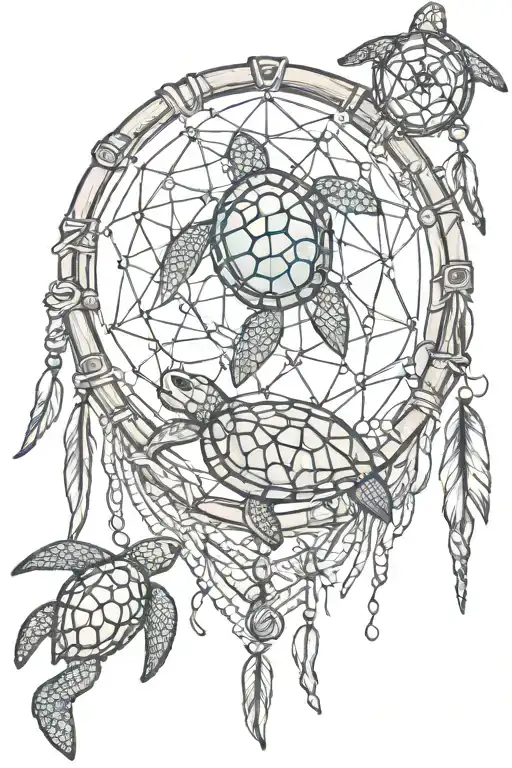 dream catcher and sea turtle tattoo design idea