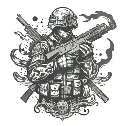 soldier and gun tattoo design idea