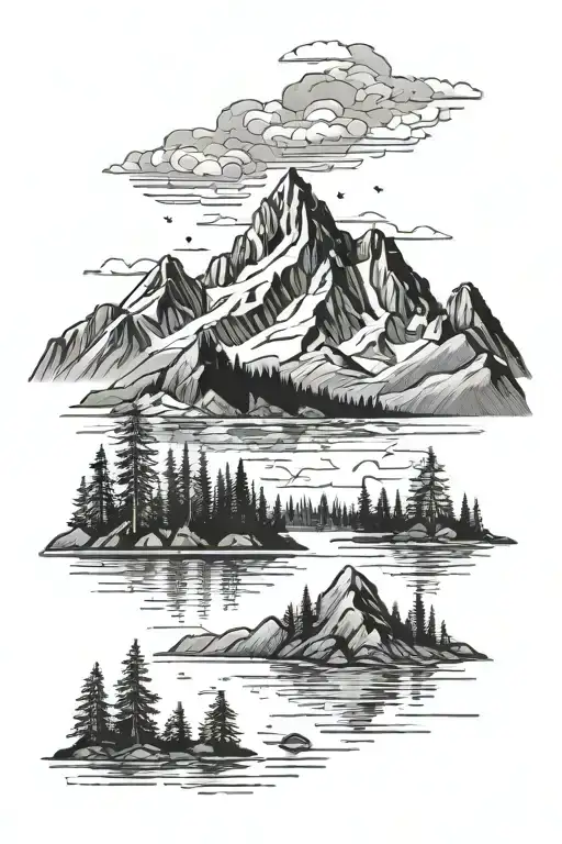 Kodiak Alaska mountain scene tattoo design idea