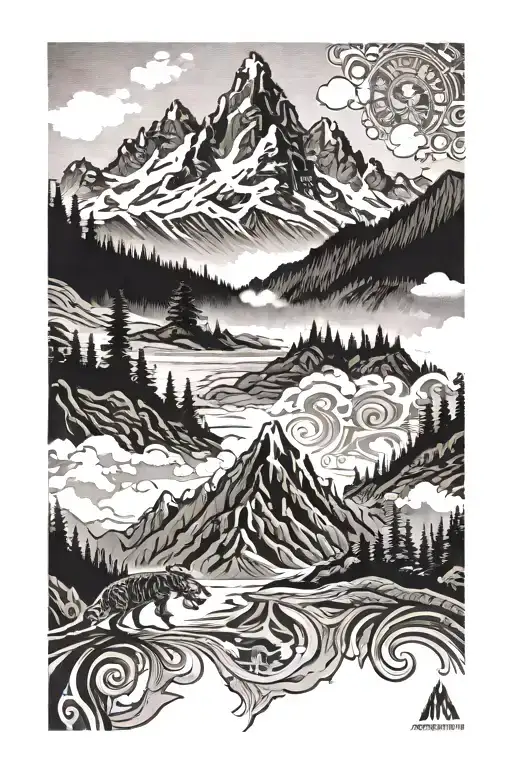 Alaska mountain scene with Filipino tribal design incorporating Kobe Bryant  tattoo design idea