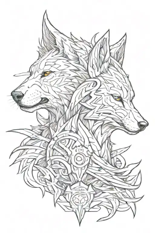 wolf and spartan warrior tattoo design idea