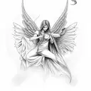 Angel fights demon tattoo design idea