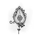 carnation with peacock feathers and butterfly tattoo design idea
