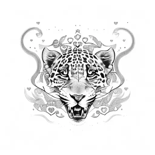 jaguar body with hearts  tattoo design idea