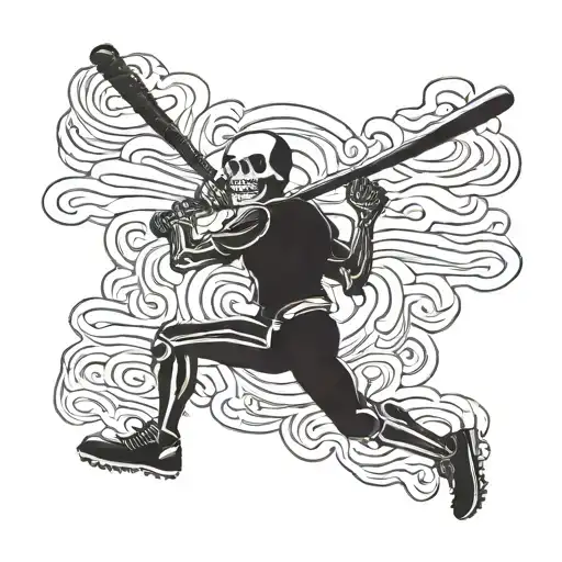 skeleton swinging baseball bat tattoo design idea