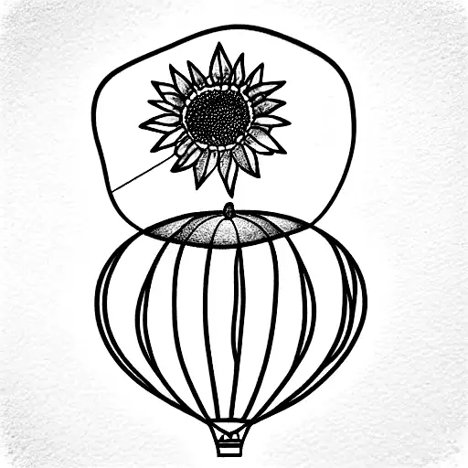 Girl travelling on air balloon made of sunflower and then it needs to show date 05/02/2019 tattoo design idea