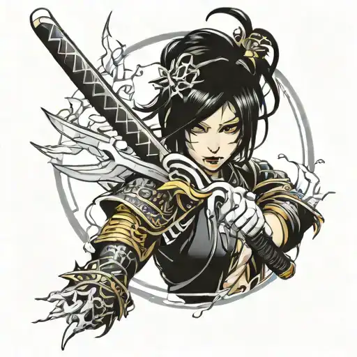 katana with lightning and anime eyes tattoo design idea