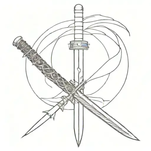 Katana with zippers and an anime eye nearby tattoo design idea