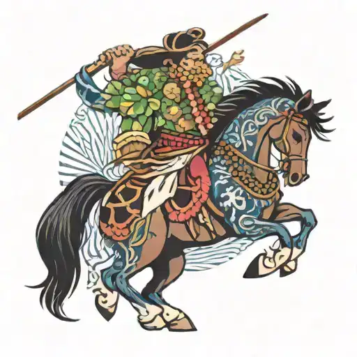 hawaiian riding a horse with a lei lasso tattoo design idea