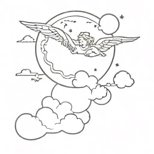 moon in the clouds with an angel tattoo design idea