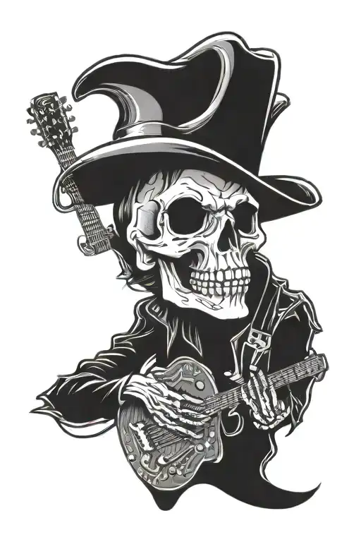 cowboy skeleton playing accoustic guitar tattoo design idea