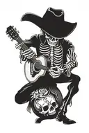 cowboy skeleton playing accoustic guitar tattoo design idea