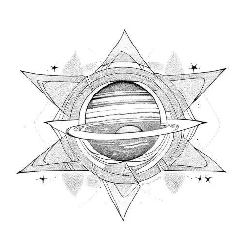 Planeten Saturn Mars und die Sonnensternlinie tattoo design idea