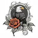 long stemmed single red rose with eagle perched tattoo design idea