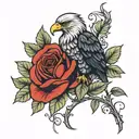 long stemmed single red rose with eagle perched tattoo design idea