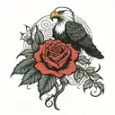 long stemmed single red rose with eagle perched tattoo design idea