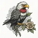 long stemmed single red rose with eagle perched tattoo design idea