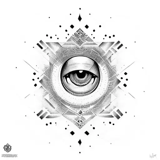 Abstract dotwork tattoo featuring a combination of Hansa and evil eye elements tattoo design idea