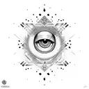 Abstract dotwork tattoo featuring a combination of Hansa and evil eye elements tattoo design idea