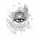 Abstract dotwork tattoo featuring a combination of Hansa and evil eye elements tattoo design idea