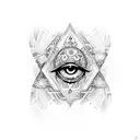 Abstract dotwork tattoo featuring a combination of Hansa and evil eye elements tattoo design idea