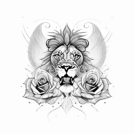 Female Lion, Roses, Crowd, Wings tattoo design idea