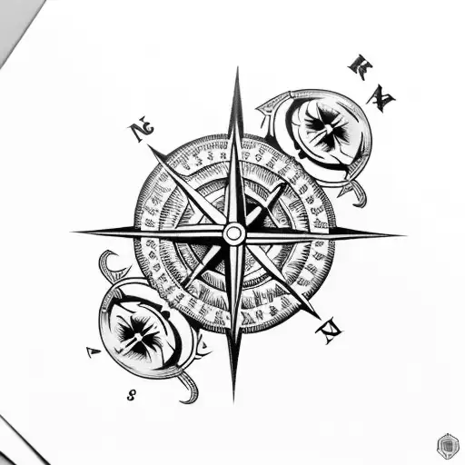 arm sleeve with skull and nordic compass and aces over eights cards tattoo design idea